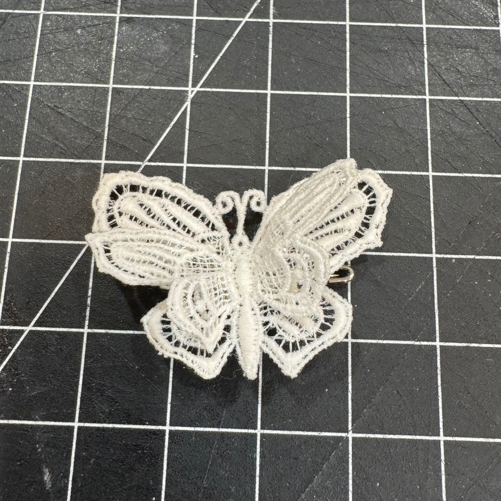White Lace Butterfly Brooch Pin Vintage Style Cottagecore Embroidered 3D Wings